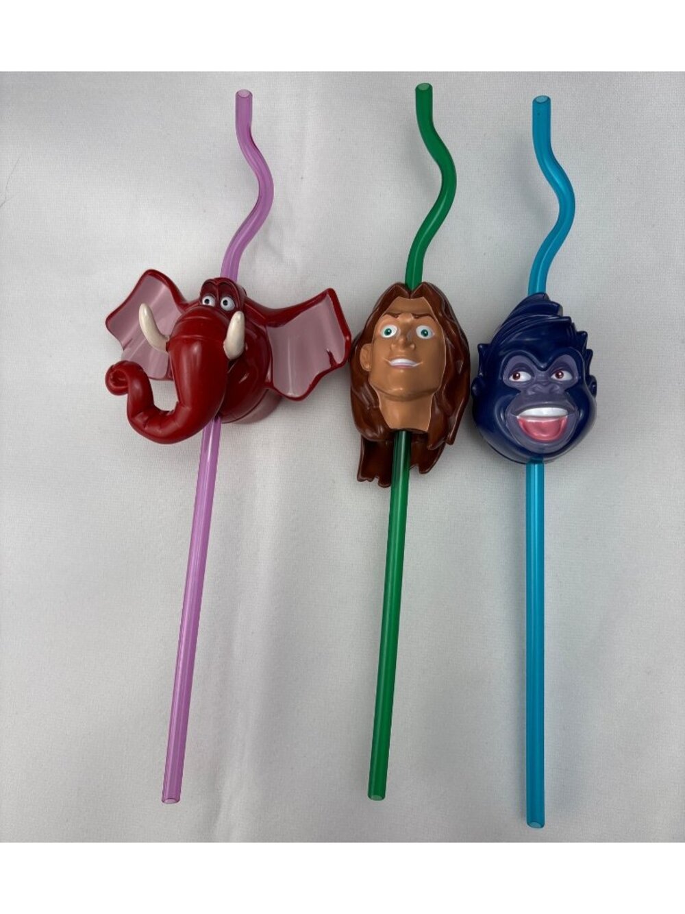 Disney Tarzan Character Straw Set Elephant Tarzan Gorilla Heads Colorful